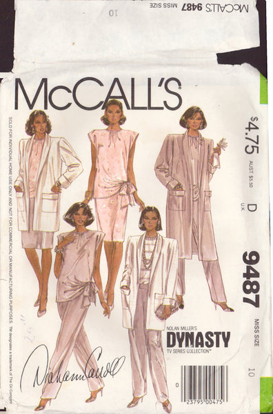 McCall's 9487 Sewing Pattern, Coat, Blouse, Skirt and Pants, Size 10, Neatly Cut, Complete