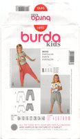Burda 9493 Child's Harem or Parachute Pants in Two Lengths, Uncut, Factory Folded Sewing Pattern Multi Size 4-10