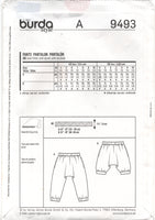 Burda 9493 Child's Harem or Parachute Pants in Two Lengths, Uncut, Factory Folded Sewing Pattern Multi Size 4-10