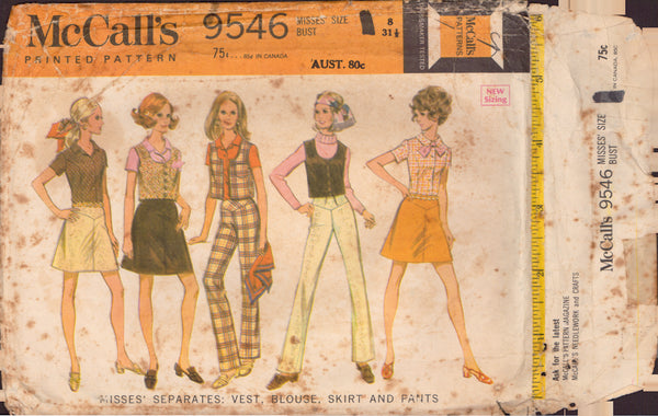 McCall's 9546 Women's Vest, Blouse, Skirt and Pants, Size 8, Cut, Complete