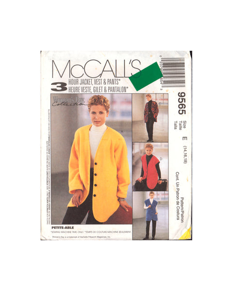 McCall's 9565 3-Hour Boxy Jacket or Vest and Pants, Sewing Pattern Size 14-18