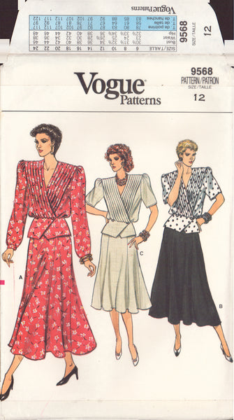 Vogue 9568 Sewing Pattern, Top and Skirt, Size 12, Uncut, Factory Folded