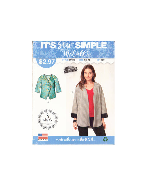 McCall's 9612 Sewing Pattern, Misses' Jackets, Size XS-XL, Uncut, Factory Folded