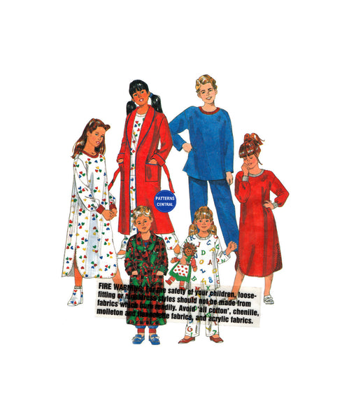 McCall's 9635 Child's Sleepwear: Robe, Nightshirt, Pants, Top, Shorts and Booties, Uncut, Factory Folded, Sewing Pattern Multi Size 8-14