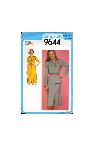 Simplicity 9644 Two Piece Dress: Long or Short Sleeve Top and Slim Skirt, Sewing Pattern Size 12