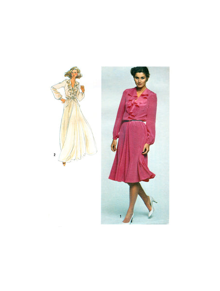 Simplicity 9655 Deep V-Neckline, Cascade Ruffle Dress in Two Lengths, Uncut, Factory Folded Sewing Pattern Size 14