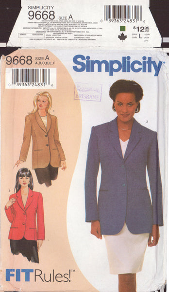 Simplicity 9668 Sewing Pattern, Misses' Jacket, Size 38, Uncut, Factory Folded