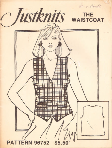 Justknits 96752 Sewing Pattern, Waistcoat, Size S-M-L, Uncut, Factory Folded