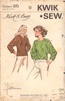 Kwik Sew 970 Sewing Pattern, Top, Size XS-S-M-L, Cut, Complete