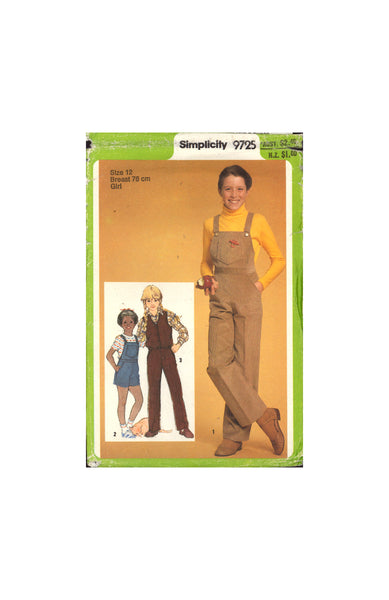 Simplicity 9725 Sewing Pattern Overall Pants Vest Size 12 Uncut Factory Folded