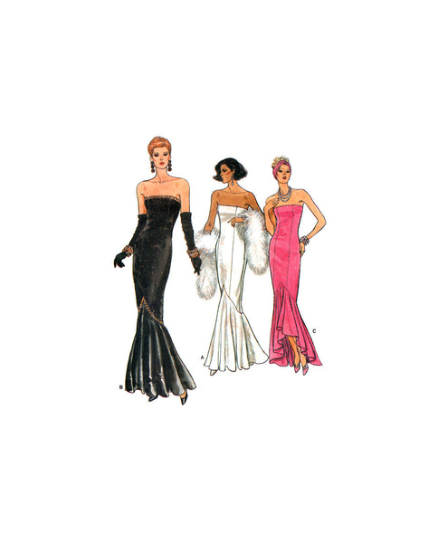 Vogue 9759 Strapless, Evening Mermaid Dress with Flounce Variations, Uncut, F/Folded, Sewing Pattern Size 12-16