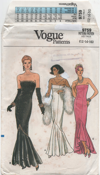 Vogue 9759 Strapless, Evening Mermaid Dress with Flounce Variations, U Patterns Central Vogue 9759 Strapless, Evening Mermaid Dress with Flounce Variations, U Patterns Central