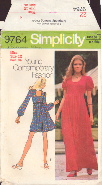 Simplicity 9764 Sewing Pattern, Dress, Size 12, Cut, Complete