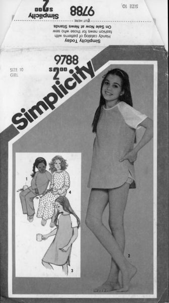Simplicity 9788 Girl's Nightshirt, Pajamas and Baby Dolls, Size 10, Uncut, Factory Folded