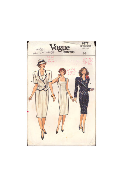 Vogue 9877 Sewing Pattern, Dress and Jacket, Size 14, Cut, Incomplete