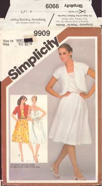 Simplicity 9909 Sewing Pattern, Sundress And Bolero Jacket, Size 12, Partially Cut, Complete