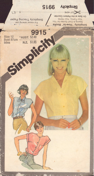 Simplicity 9915 Sewing Pattern, Set of Blouses, Size 12, Partially Neatly Cut, Complete
