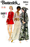 70s Slightly A-line Caftan in Two Lengths with Optional Hood, Various Sizes, Butterick 5814, Vintage Sewing Pattern Reproduction