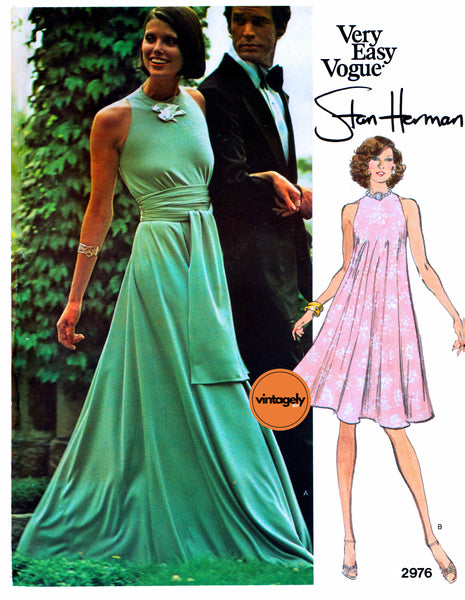 70s Evening Wear: Bias Pullover Tent Dress in Two Lengths, Bust 32.5 (83 cm), Vogue 2976, Vintage Sewing Pattern Reproduction