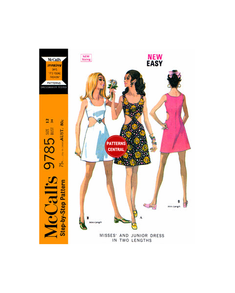 McCall's 9785 Side Cut Out Dress, Bust 34, Uncut, Factory Folded Sewing Pattern, Dress, Uncut, Factory Folded