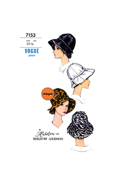 60s Wide Brimmed, Sectional Hat with Tie Trim, Headsize 21.5 (54.6 cm), Vogue 7153, Vintage Sewing Pattern Reproduction