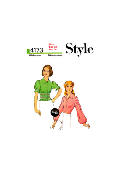 70s Smocked Long or Short Sleeve Blouse, Bust 34 (87 cm), Style 4173 Vintage Sewing Pattern Reproduction