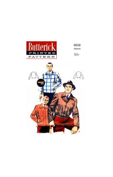 50s Men's Classic Bomber Jacket, Chest 38-40 (97-102 cm), Butterick 6658, Vintage Sewing Pattern Reproduction