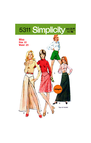 70s A-Line Skirt in Three Lengths and Short Shorts, Waist 25" (64 cm), Simplicity 5311, Vintage Sewing Pattern Reproduction