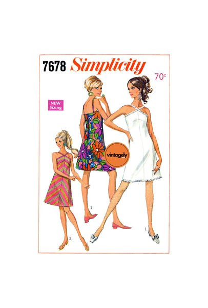 60s A-line Halter Mini Dress, Various Sizes, Simplicity 7678, Vintage Sewing Pattern Reproduction