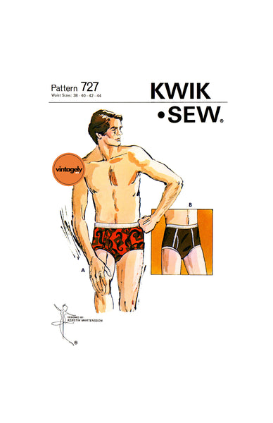 70s Men's Briefs, Waist 38-44", Kwik Sew 727, Sewing Pattern Reproduction