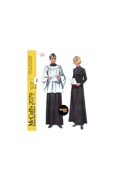 60s Men's Surplice and Cassock, Chest 34-36,  McCall's 2079, Vintage Sewing Pattern Reproduction
