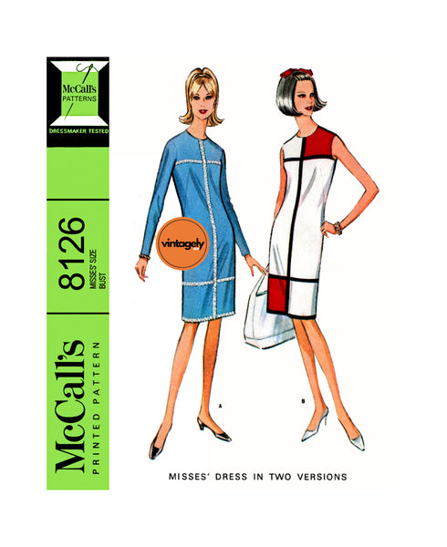 60s Mondrian Style Shift Dress, Bust 32 (81 cm), McCall's 8126, Vintage Sewing Pattern Reproduction