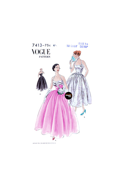 50s Six Gore Skirt Evening Halter Dress in Two Lengths, Bust 32", Hip Patterns Central 50s Six Gore Skirt Evening Halter Dress in Two Lengths, Bust 32", Hip Patterns Central