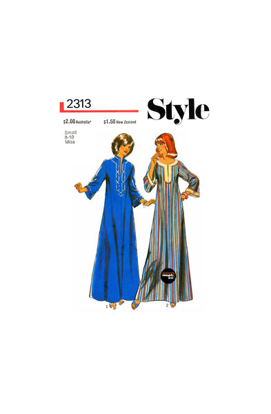 70s Pullover Caftan with Neckline Variations, Bust 31.5 (80 cm) to 32.5 (83 cm), Style 2313, Vintage Sewing Pattern Reproduction