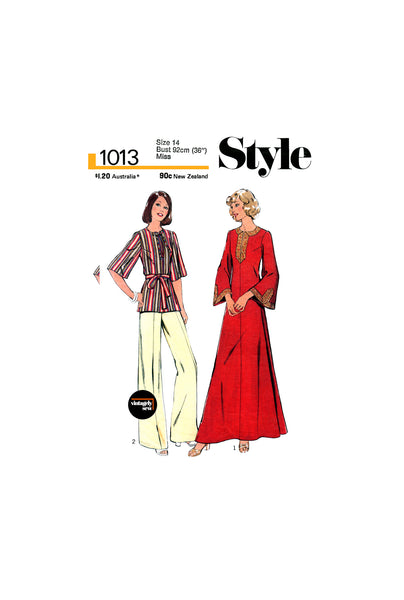 70s Caftan or Top with Long or Short Sleeves, Bust 36 (92 cm), Style 1013, Vintage Sewing Pattern Reproduction