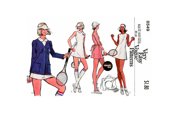 70s Tennis Jacket, Dress and Briefs, Bust 32.5 (83 cm), Vogue 8549, Vintage Sewing Pattern Reproduction