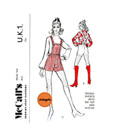 60s Hot Pants with Bib Top and Puff Sleeve Blouse, Bust 31.5 (80 cm) or 36" (92 cm), McCall's UK1, Vintage Sewing Pattern Reproduction