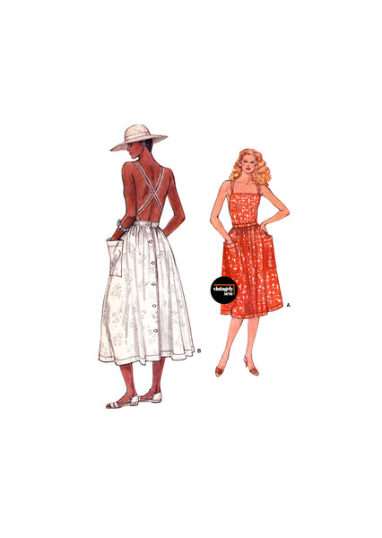 A-line Sundress in Two Lengths with Criss Cross Back, Bust 34-38 (87-97 cm), V8935, Vintage Sewing Pattern Reproduction