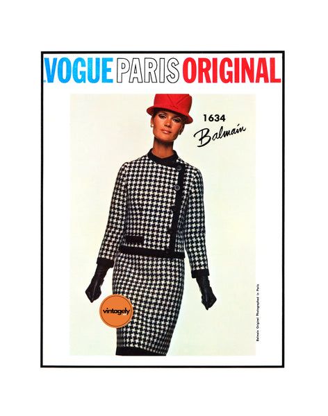 60s Contrast Banded Dress and Jacket, Bust 34" (87 cm) Vogue Paris Original 1634, Vintage Sewing Pattern Reproduction