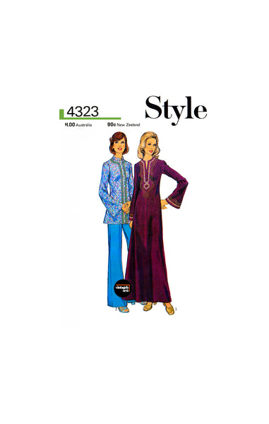 70s Petite Caftan or Tunic and Trousers, Bust 32.5 (83 cm), Style 4323, Vintage Sewing Pattern Reproduction
