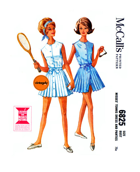 60s Tennis Dress with Pleated Skirt and Panties, Various Sizes, McCall's 6825, Vintage Sewing Pattern Reproduction