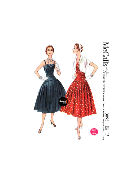 50s Drop Waist Dress with Flared Skirt and Bolero, Bust 32 (81.5 cm), McCall's 3095, Vintage Sewing Pattern Reproduction