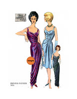 60s Evening Dress with Draped Front Overskirt in Two Lengths, Bust 40 (102 cm), Vogue 1016, Vintage Sewing Pattern Reproduction