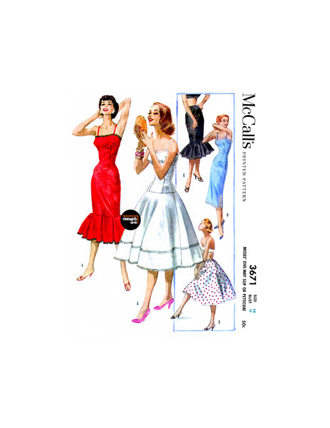 50s Slip in Five Styles or Petticoat, Bust 32 (81.5 cm), McCall's 3671, Vintage Sewing Pattern Reproduction