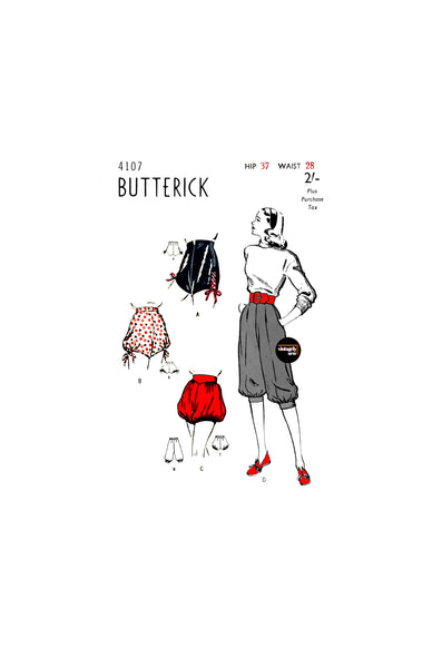 40s Set of Shorts and Knickers, Waist 28", Hip 37", Butterick 4107 Vintage Sewing Pattern Reproduction,