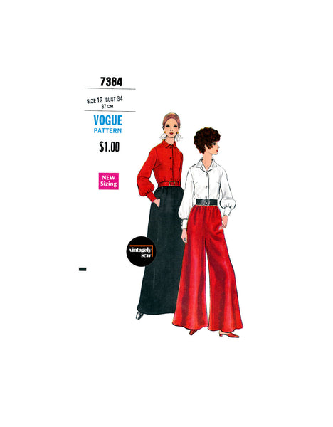 60s Palazzo Pants, Blouse and Evening Length Skirt, Bust 34" (87 cm) Vogue 7384, Vintage Sewing Pattern Reproduction