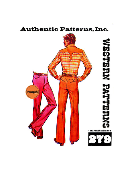 70s Men's Slightly Flared Western Pants, Waist 34-39 (87-99 cm), Authentic Patterns 279, Vintage Sewing Pattern Reproduction
