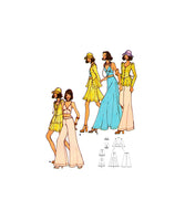 70s  Boho Halter Top, Skirt in Two Lengths, Flared Pants, Peplum Jacket and Hat, Bust 31.5" (80 cm) B6977, Vintage Sewing Pattern Reproduction