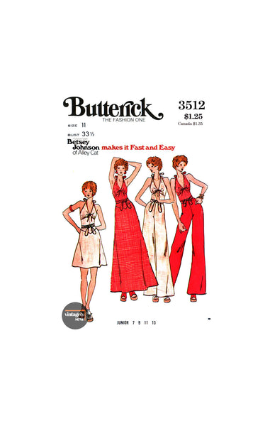 70s V-Neck Halter Top, Flared Pants and Maxi Skirt, Bust 33.5" (85 cm) B3512, Vintage Sewing Pattern Reproduction