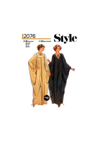 70s Draped Batwing Caftan with Square or V-Neckline, Bust 31.5 (80 cm) to 32.5 (83 cm), Style 2076, Vintage Sewing Pattern Reproduction